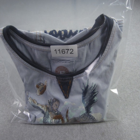 Double D Ranch T Shirt Womens XS Blue End Of Ride Top Cowboy Rodeo Embroidered - Picture 13 of 13